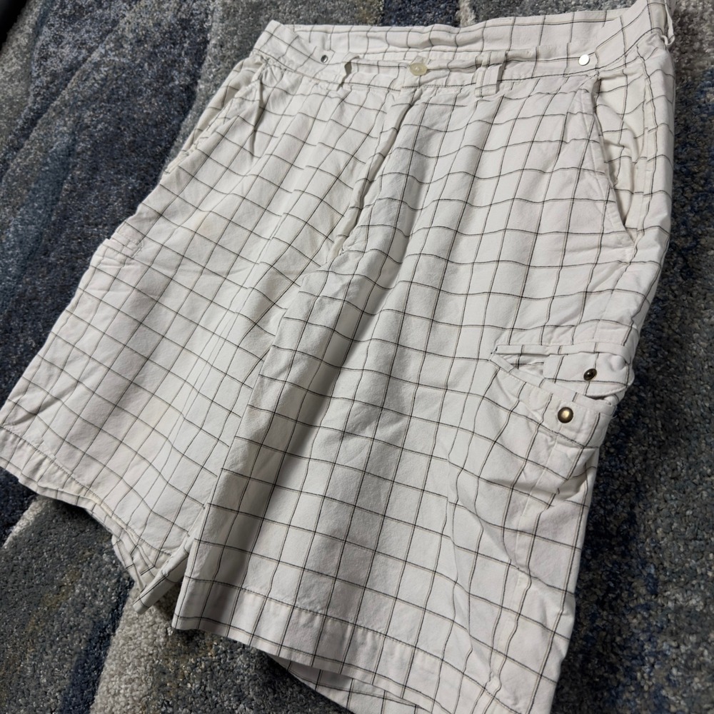 Vintage Callaway Golf Sport Shorts Mens 33 Cream Plaid Windowpane Cargo Gorpcore